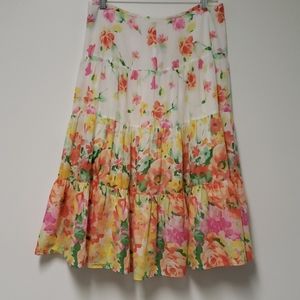 Floral cotton tiered midi skirt